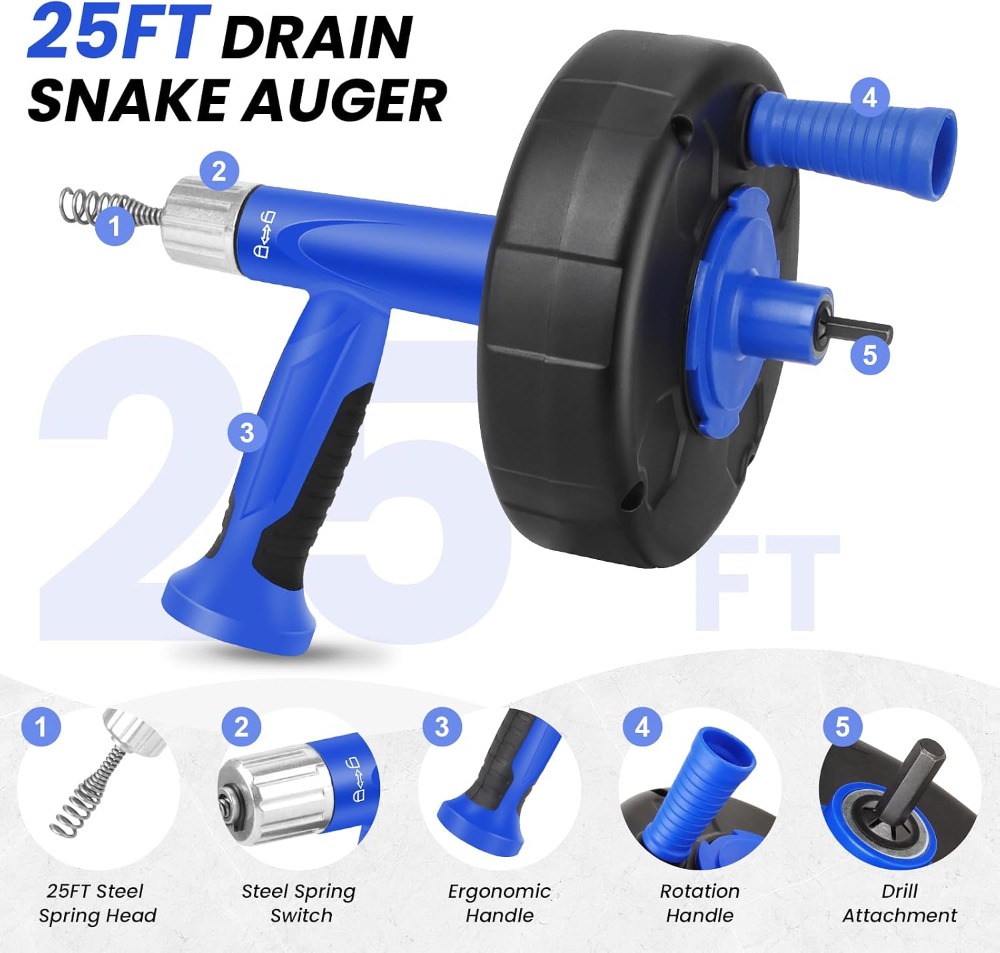 25FT Drain Snake with Drill Ad - Drain Snake Flexible ulasan dan harga